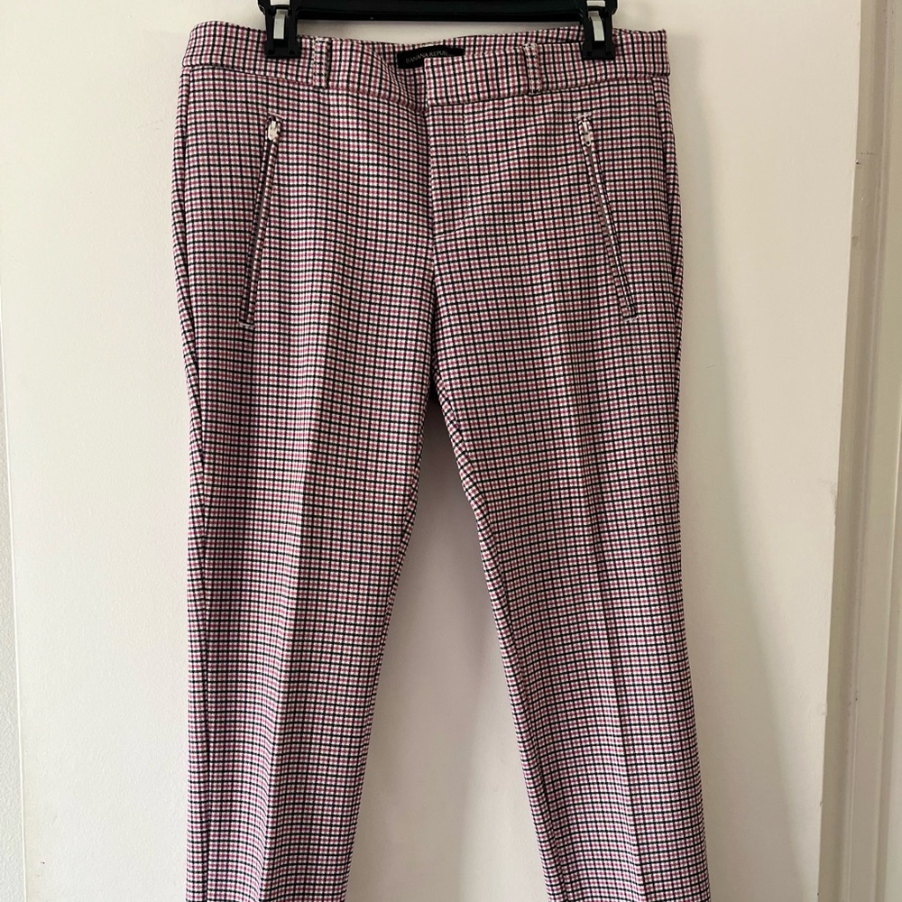 Banana Republic pink plaid “Sloan” pants.
